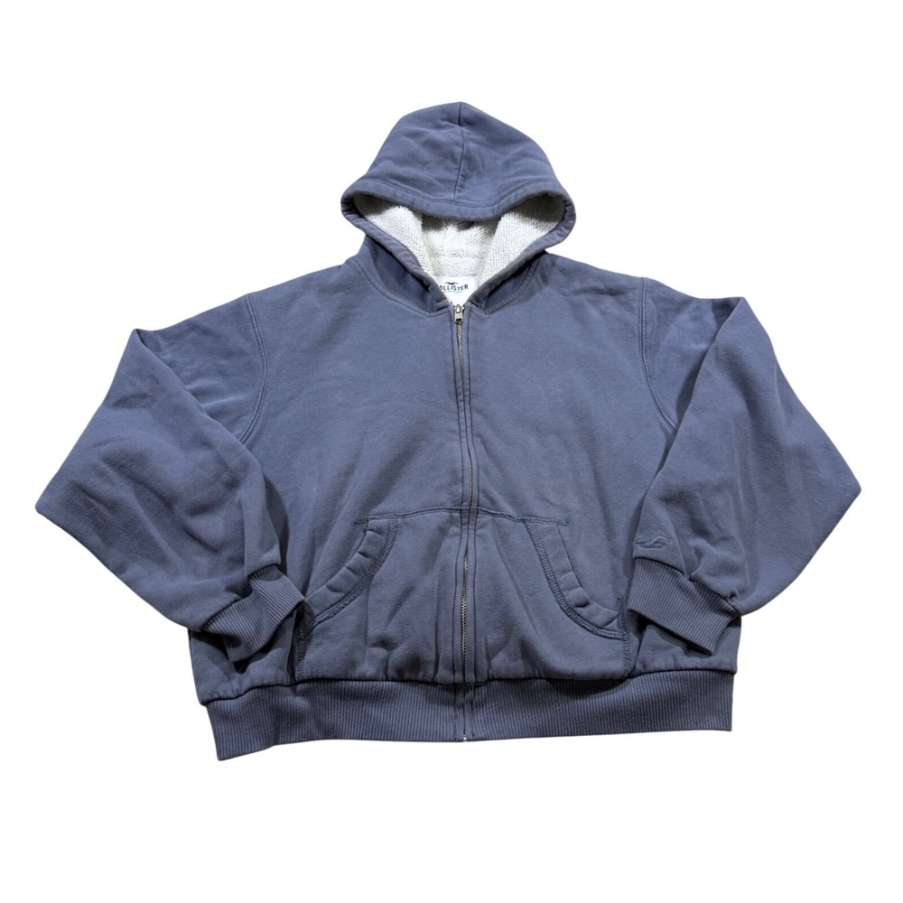 Hollister Y2K Sherpa Lined Hoodie Zip Up Sweatshirt Loungewear Skater Coastal S